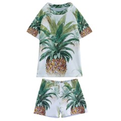 Pineapple Pattern Background Seamless Vintage Kids  Swim Tee and Shorts Set