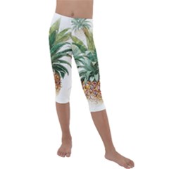 Pineapple Pattern Background Seamless Vintage Kids  Lightweight Velour Capri Leggings 