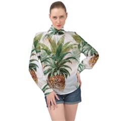 Pineapple Pattern Background Seamless Vintage High Neck Long Sleeve Chiffon Top by Wegoenart