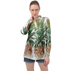 Pineapple Pattern Background Seamless Vintage Long Sleeve Satin Shirt