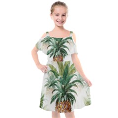 Pineapple Pattern Background Seamless Vintage Kids  Cut Out Shoulders Chiffon Dress