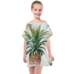 Pineapple Pattern Background Seamless Vintage Kids  One Piece Chiffon Dress