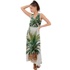 Pineapple Pattern Background Seamless Vintage V-Neck Chiffon Maxi Dress