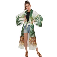 Pineapple Pattern Background Seamless Vintage Maxi Kimono