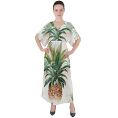 Pineapple Pattern Background Seamless Vintage V-Neck Boho Style Maxi Dress