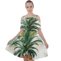 Pineapple Pattern Background Seamless Vintage Cut Out Shoulders Chiffon Dress