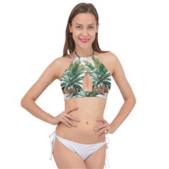 Pineapple Pattern Background Seamless Vintage Cross Front Halter Bikini Top