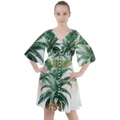 Pineapple Pattern Background Seamless Vintage Boho Button Up Dress