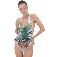 Pineapple Pattern Background Seamless Vintage Backless Halter One Piece Swimsuit