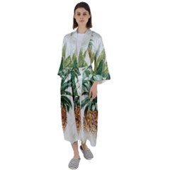 Pineapple Pattern Background Seamless Vintage Maxi Satin Kimono