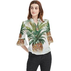 Pineapple Pattern Background Seamless Vintage Loose Horn Sleeve Chiffon Blouse