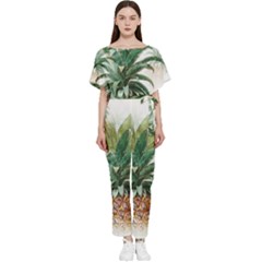 Pineapple Pattern Background Seamless Vintage Batwing Lightweight Chiffon Jumpsuit