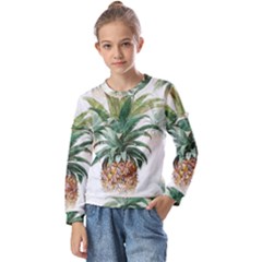 Pineapple Pattern Background Seamless Vintage Kids  Long Sleeve Tee with Frill 