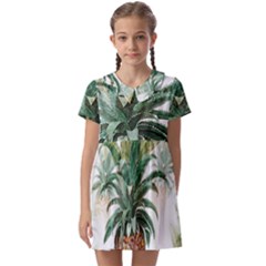 Pineapple Pattern Background Seamless Vintage Kids  Asymmetric Collar Dress