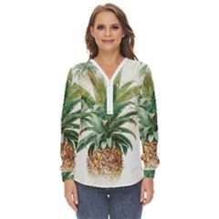 Pineapple Pattern Background Seamless Vintage Zip Up Long Sleeve Blouse