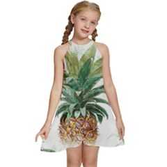 Pineapple Pattern Background Seamless Vintage Kids  Halter Collar Waist Tie Chiffon Dress