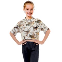 Birds Perched Birds Pattern Design Seamless Kids Mock Neck Tee