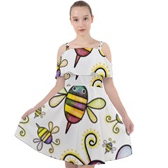 Bee Doodle Cartoon Cut Out Shoulders Chiffon Dress by Wegoenart