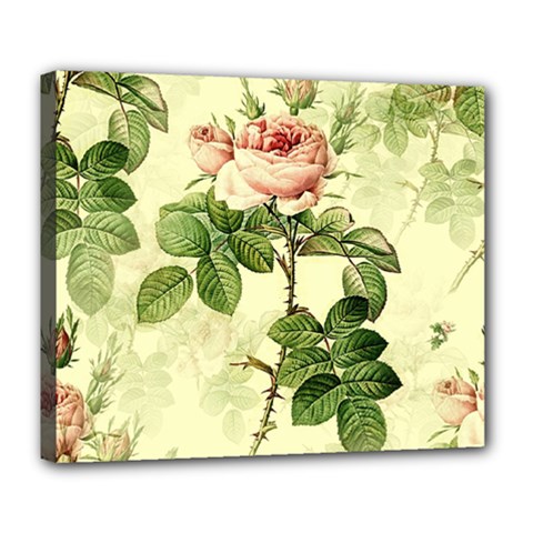 Roses Flowers Vintage Pattern Retro Floral Stem Deluxe Canvas 24  X 20  (stretched) by Wegoenart