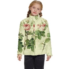 Roses Flowers Vintage Pattern Retro Floral Stem Kids  Puffer Bubble Jacket Coat by Wegoenart