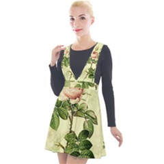 Roses Flowers Vintage Pattern Retro Floral Stem Plunge Pinafore Velour Dress