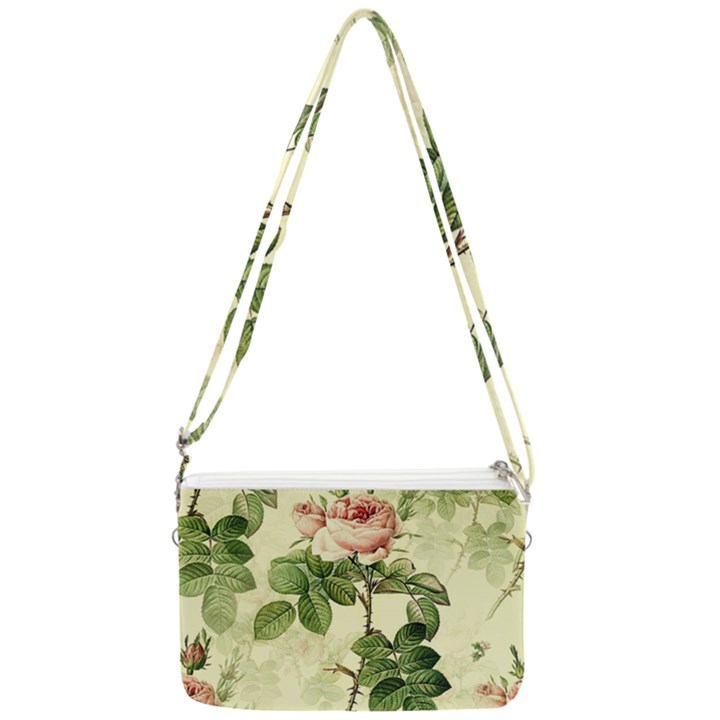 Roses Flowers Vintage Pattern Retro Floral Stem Double Gusset Crossbody Bag