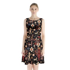 Carpet-symbols Sleeveless Waist Tie Chiffon Dress