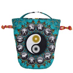 Yin Yang Horoscope Astrology Zodiac Signs Zodiac Drawstring Bucket Bag by Wegoenart