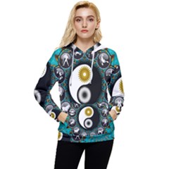 Yin Yang Horoscope Astrology Zodiac Signs Zodiac Women s Lightweight Drawstring Hoodie