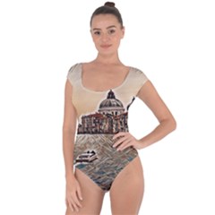 Boat In Venice San Mark`s Basilica - Italian Tour Vintage Short Sleeve Leotard  by ConteMonfrey