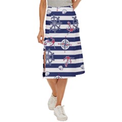 Seamless Marine Pattern Midi Panel Skirt