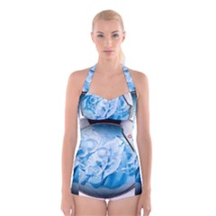 Silver Framed Washing Machine Animated Boyleg Halter Swimsuit 