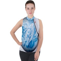 Silver Framed Washing Machine Animated Mock Neck Chiffon Sleeveless Top