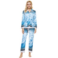 Silver Framed Washing Machine Animated Womens  Long Sleeve Velvet Pocket Pajamas Set