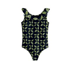 Leaves Motif Random Print Pattern Kids  Frill Swimsuit by dflcprintsclothing