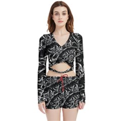 Skeletal Fractals Velvet Wrap Crop Top And Shorts Set by MRNStudios