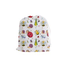 Cute Cartoon Insects Seamless Background Drawstring Pouch (medium) by Jancukart