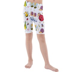 Cute Cartoon Insects Seamless Background Kids  Mid Length Swim Shorts by Jancukart