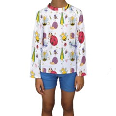 Cute Cartoon Insects Seamless Background Kids  Long Sleeve Swimwear by Jancukart