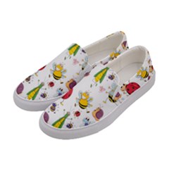 Cute Cartoon Insects Seamless Background Women s Canvas Slip Ons by Jancukart