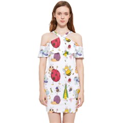 Cute Cartoon Insects Seamless Background Shoulder Frill Bodycon Summer Dress by Jancukart