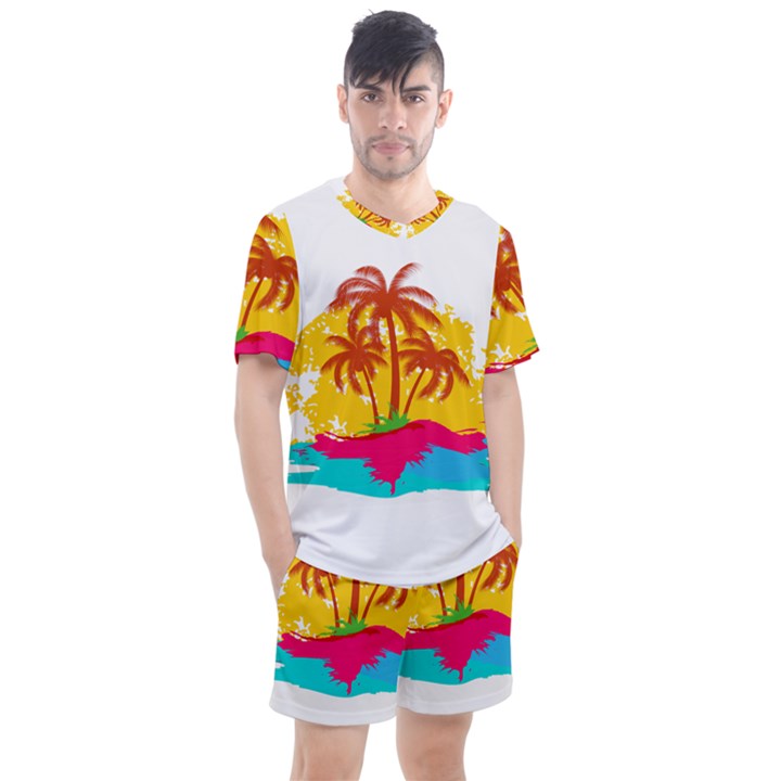 Holiday Tropical Elements Leaf Orange Men s Mesh Tee and Shorts Set