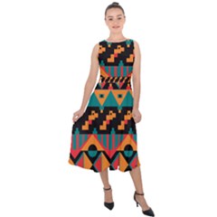 Tribal Pattern Seamless Border Midi Tie-back Chiffon Dress by Jancukart