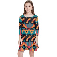 Tribal Pattern Seamless Border Kids  Quarter Sleeve Skater Dress by Jancukart