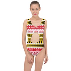 Yellow Black Warning Line Center Cut Out Swimsuit