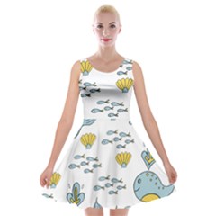 Cartoon Whale Seamless Background Pattern Velvet Skater Dress