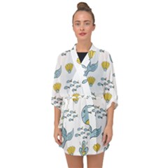 Cartoon Whale Seamless Background Pattern Half Sleeve Chiffon Kimono by Jancukart