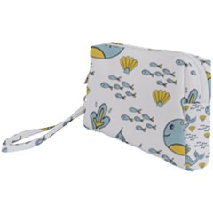 Cartoon Whale Seamless Background Pattern Wristlet Pouch Bag (small) by Jancukart