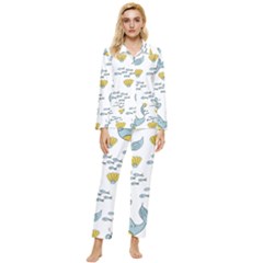 Cartoon Whale Seamless Background Pattern Womens  Long Sleeve Velvet Pocket Pajamas Set