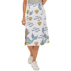 Cartoon Whale Seamless Background Pattern Midi Panel Skirt by Jancukart